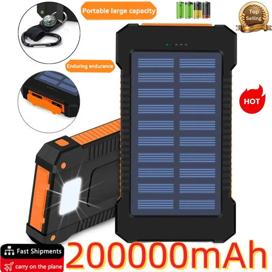 Portable Solar Power Bank External Battery Fast Charging Waterproof Powerbank SOS Flashlight