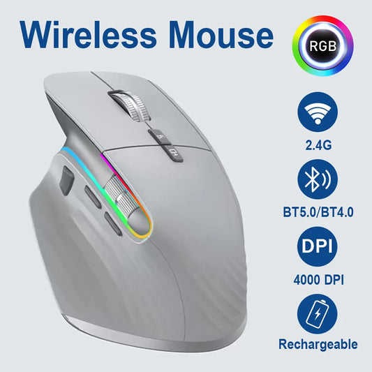 Multi-Device Wireless Mouse Bluetooth 5.0 & 3.0 Mouse 2.4G Wireless Portable Optical Mouse Ergonomic Right Hand Computer Mouse