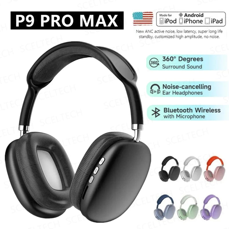 NEW P9 PRO MAX Air Wireless Headphones Noise Cancelling Bluetooth Earphones Mic Pods Over Ear Gaming Sports Headset For Apple
