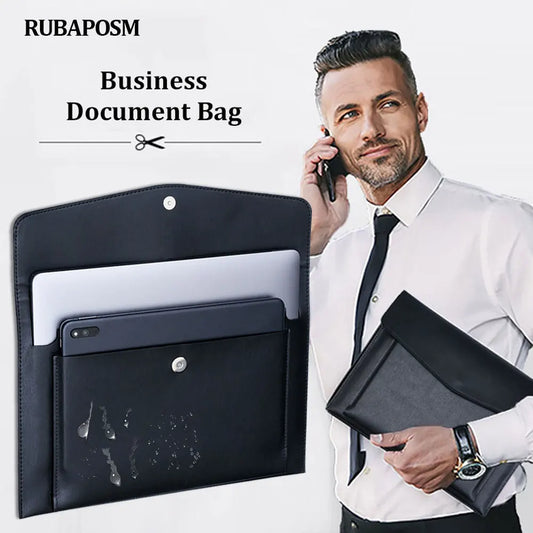 A4 Leather File Folder Large Capacity Document Bag Business Briefcase